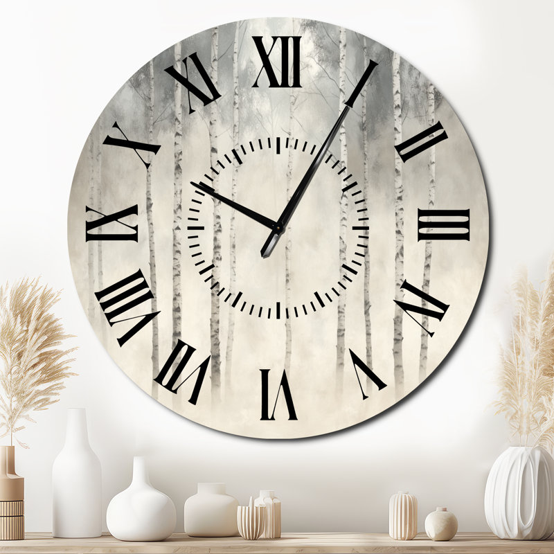 Nordic Birch Forest Calm - Horloge murale scandinave en métal, Surdimensionné