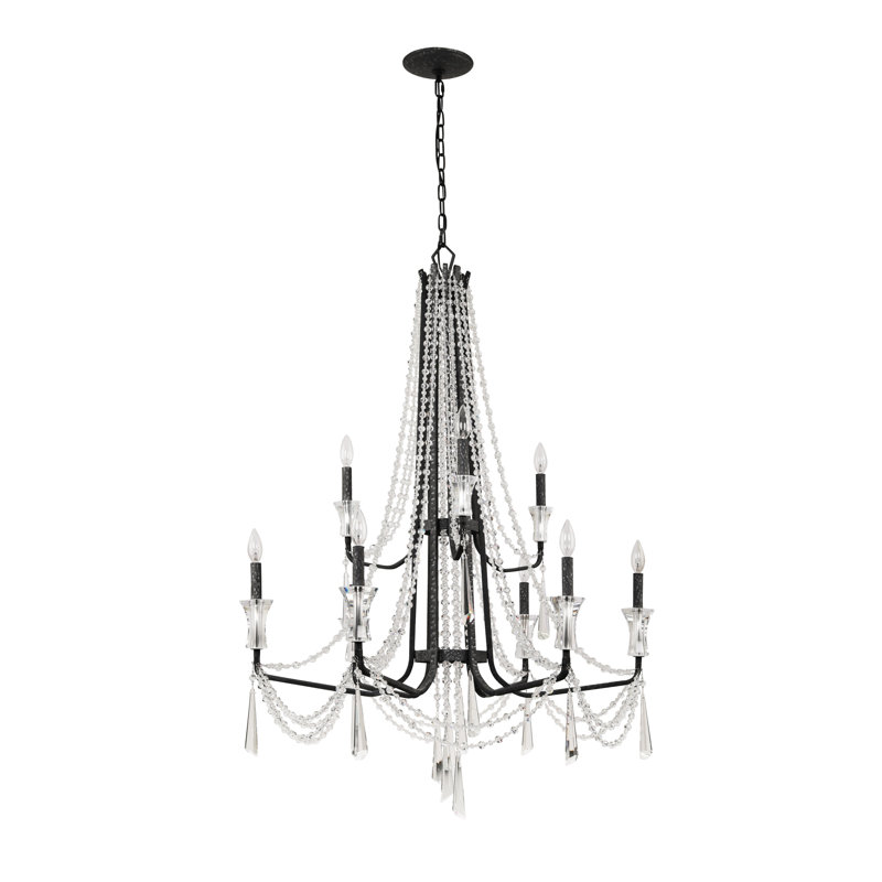 Barcelona 9-Light 2-Tier Crystal Chandelier - Onyx, Matte Black, 9