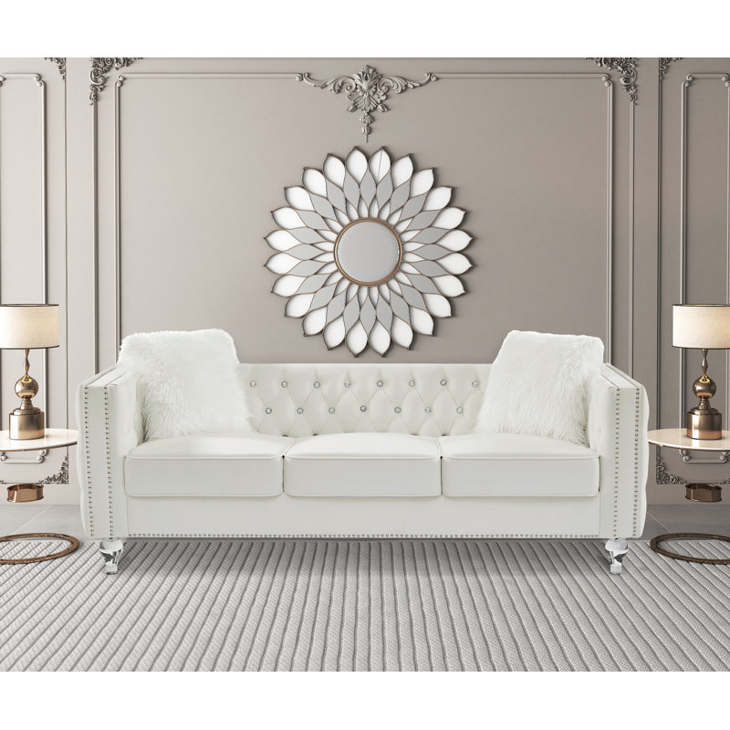 Egidia 83.07'' Velvet Sofa, Beige Velvet