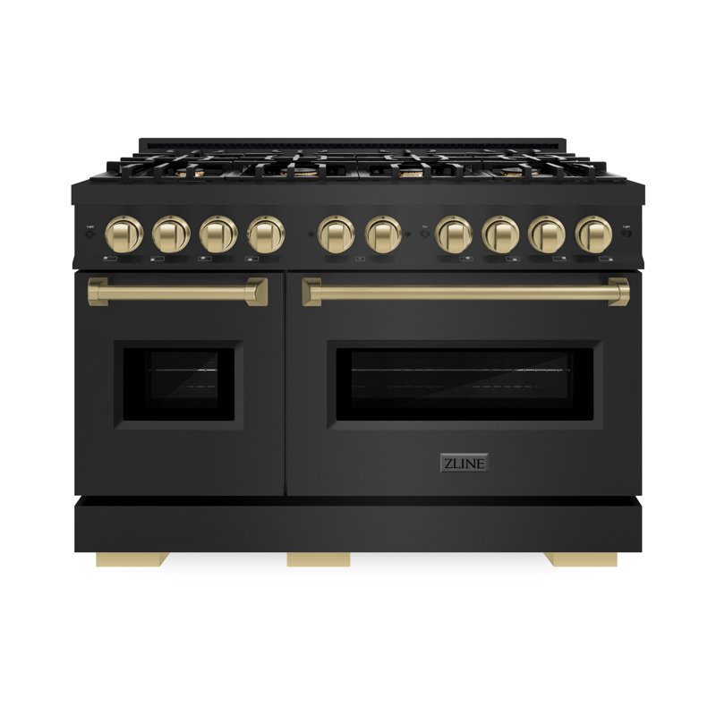 ZLINE Autograph 48" Classic Black Stainless Gas Range w/ 8 Burners & Gold Accents, Champagne Bronze