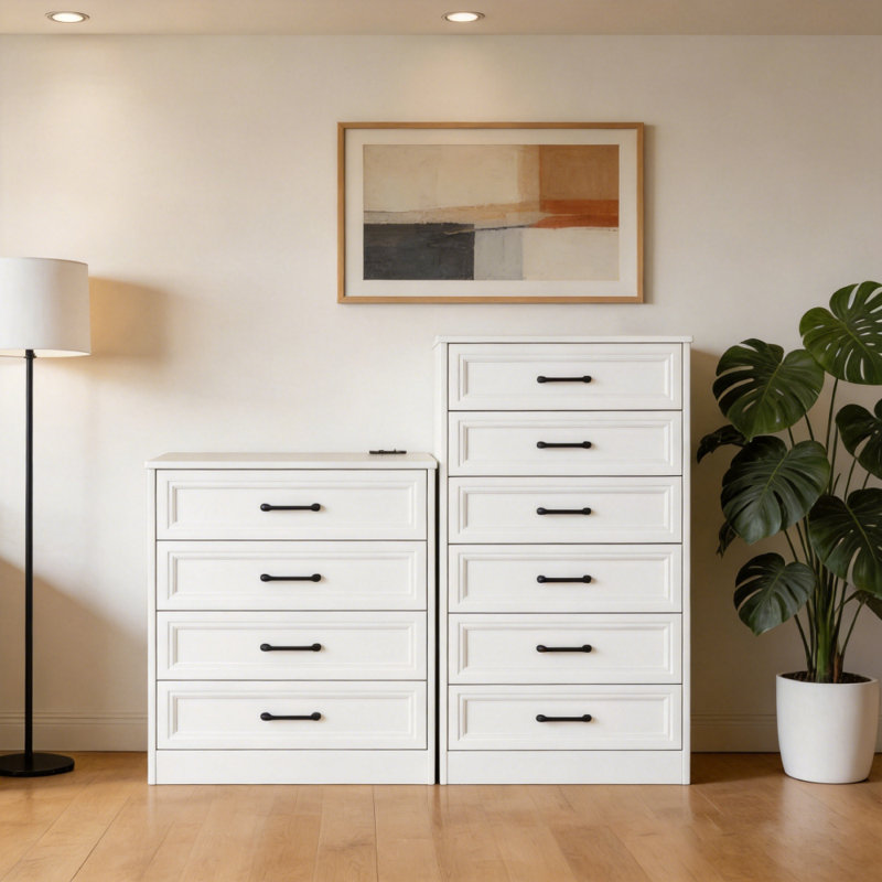 Ensemble de commodes verticales 4 tiroirs et 6 tiroirs - Deux commodes hautes pour le rangement dans la chambre à coucher