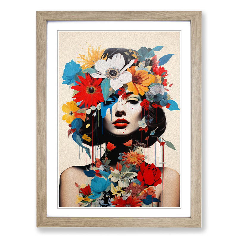 Wildflowers Constructivism No.2 - Single Picture Frame Print on Wood, 34cm H x 25cm W x 2cm D, Oak