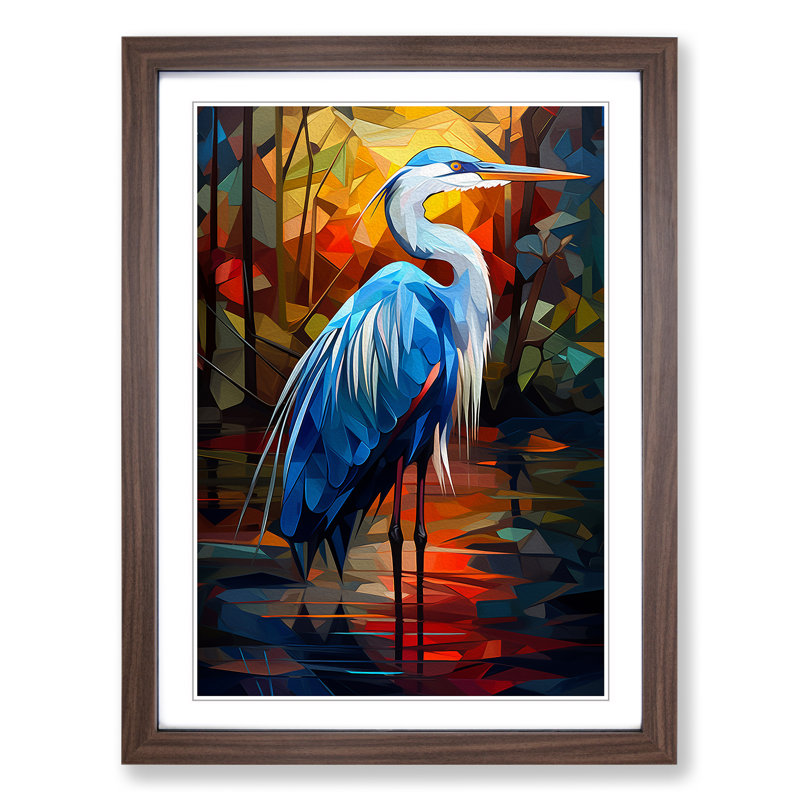 Heron Cubism - Framed Print, Walnut, 64cm H x 46cm W x 2cm D