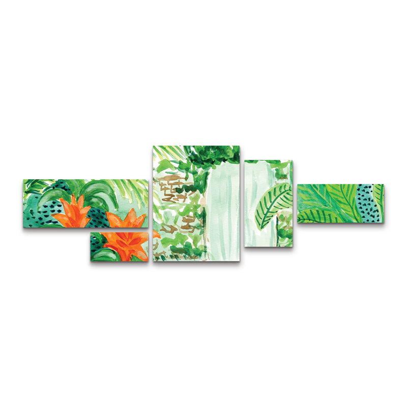 Ensemble de 5 panneaux d'art mural sur toile «Rainforest» pour décoration de salon, de chambre à coucher ou de bureau 