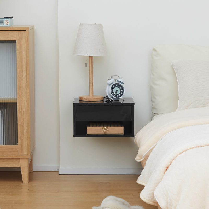 Kudeep 37cm W Manufactured Wood Bedside Table, Black