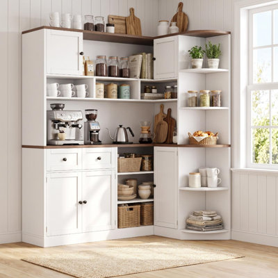 71" Tall Corner Bookshelf with Charging Station & Coffee Stand
