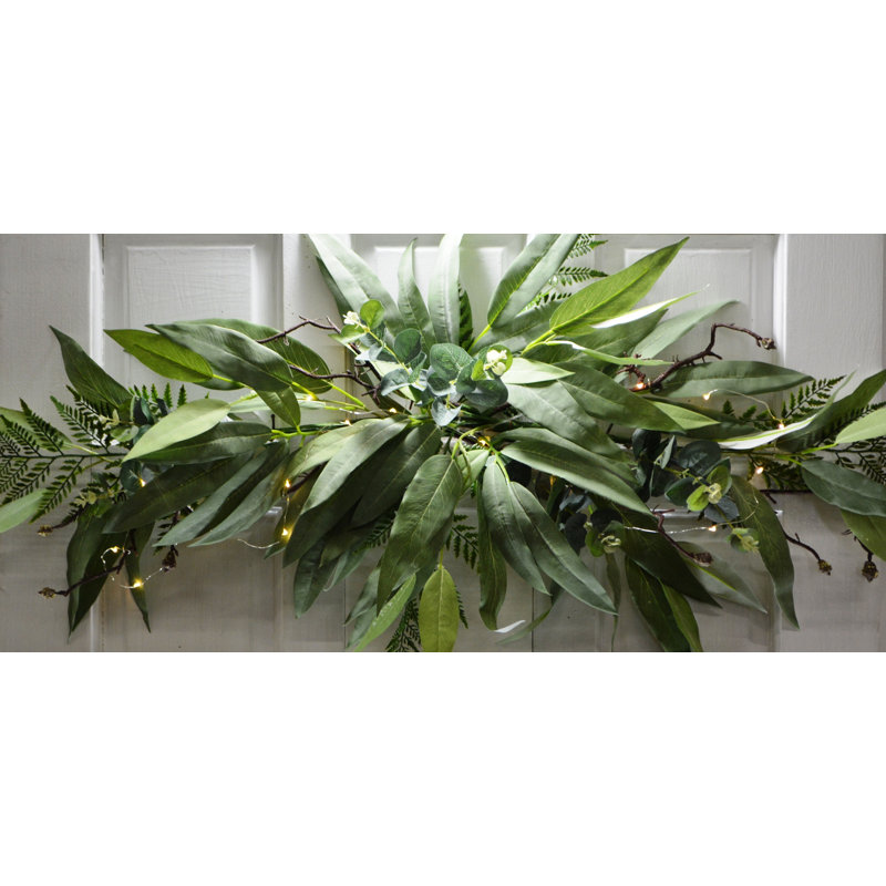 36" Eucalyptus Bay Leaf Willow with LED Light Swag