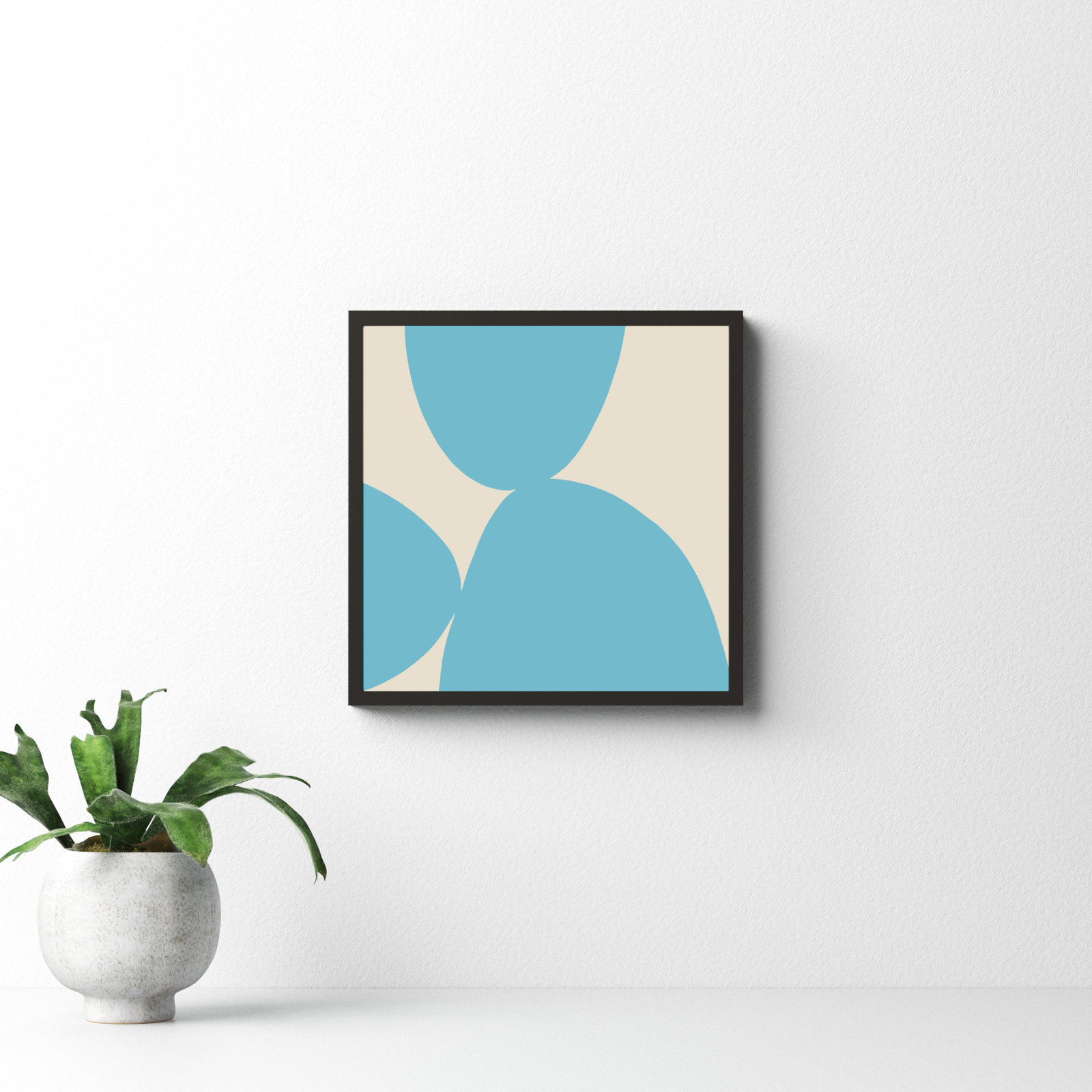 Black Ink "Blue Ink 1" Painting, Black Framed, 16" H x 16" W x 1.25" D