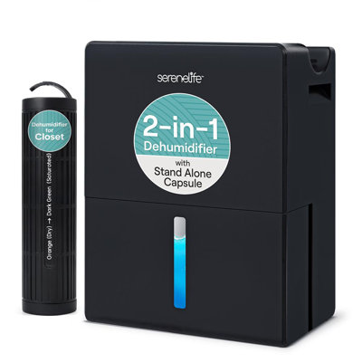 Serenelife Dehumidifier, Quiet 2-In-1 Thermoelectric & Desiccant Dehumidifiers For Home, 85 Oz Tank Drying Base W/Small Room Attachment, Smart Humidity Control For Basement, Bathroom, Bedroom, Closet