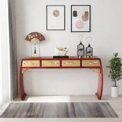 Retro Hand Drawn Console Table With 4 Drawers
