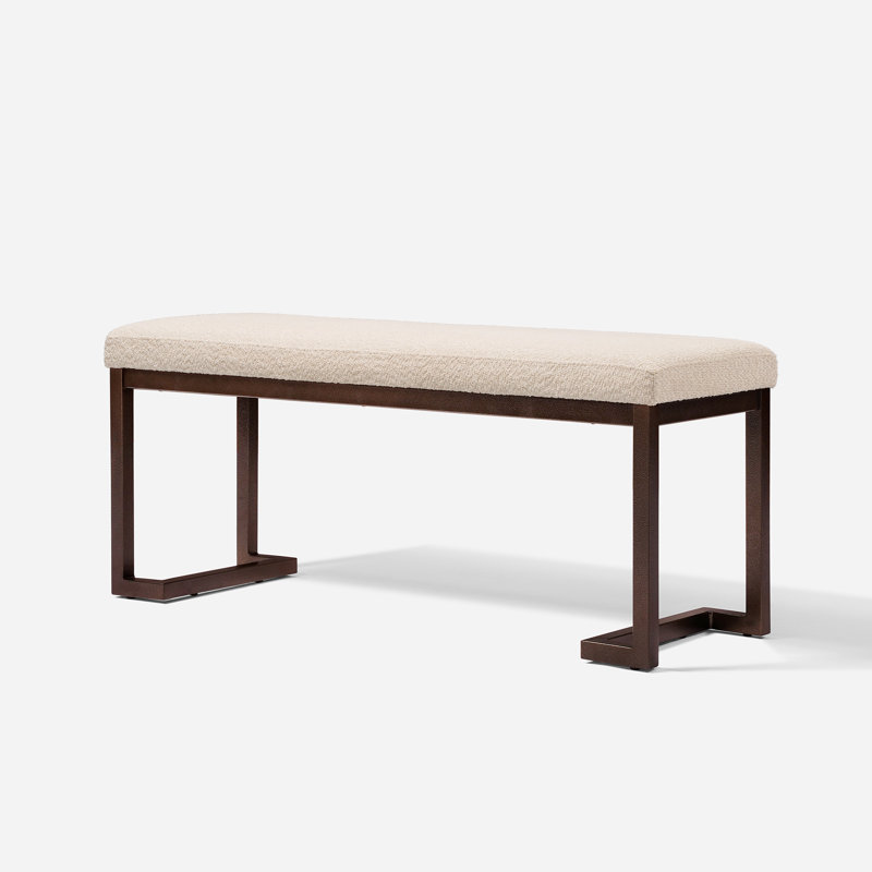 Demi 48'' Modern Boucle Fabric Upholstered Bench with Metal Frame, Cream White