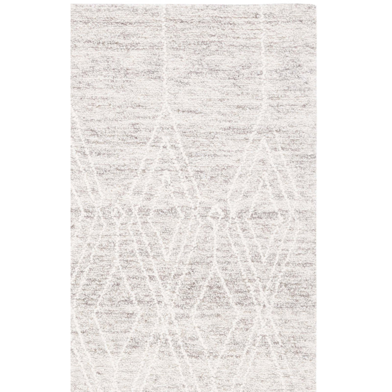 Kiian Hand Tufted Wool Cotton Geometric Rug in Gray/Ivory, Rectangle 4' x 6'