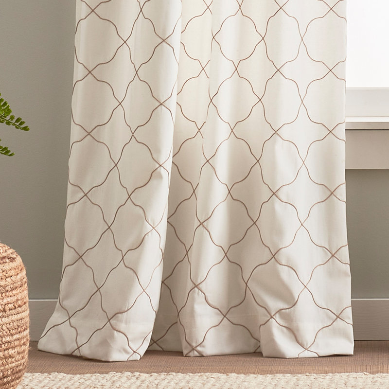 Linen Light-Filtering Embroidered Back Tab Window Panel Pair