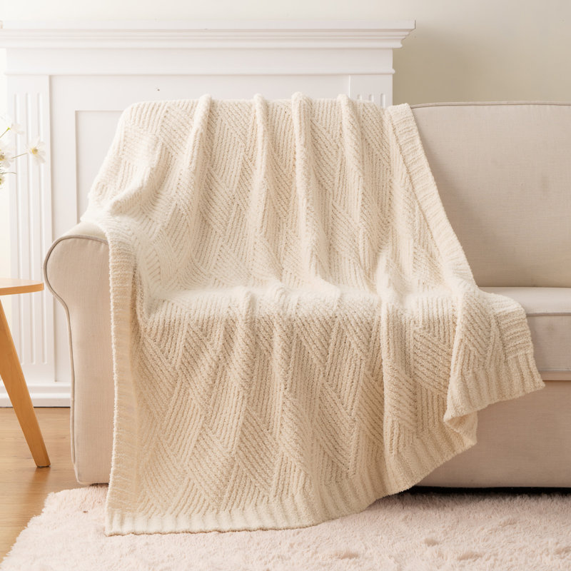 Couverture douce en peluche texturée, 50 po x 60 po, Ivoire ivoire