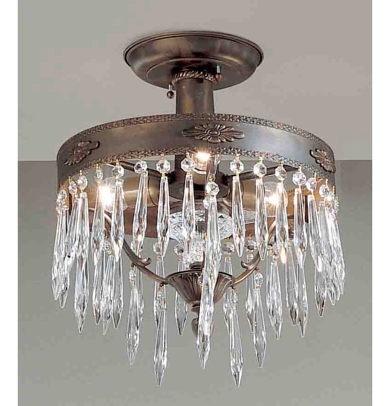 Plafonnier semi-encastré de style lustre 14 po 3 lumières Duchess, Italien, Argent millénium