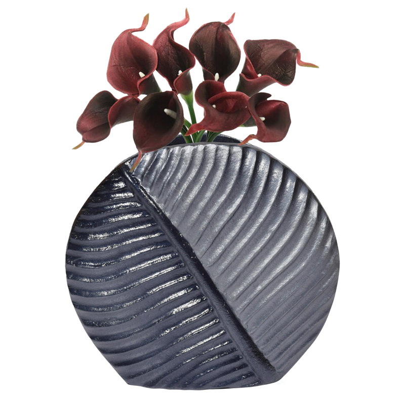 Vase de table en forme de feuille d'aluminium coulé en aluminium, gris deux tons 7,5 pouces