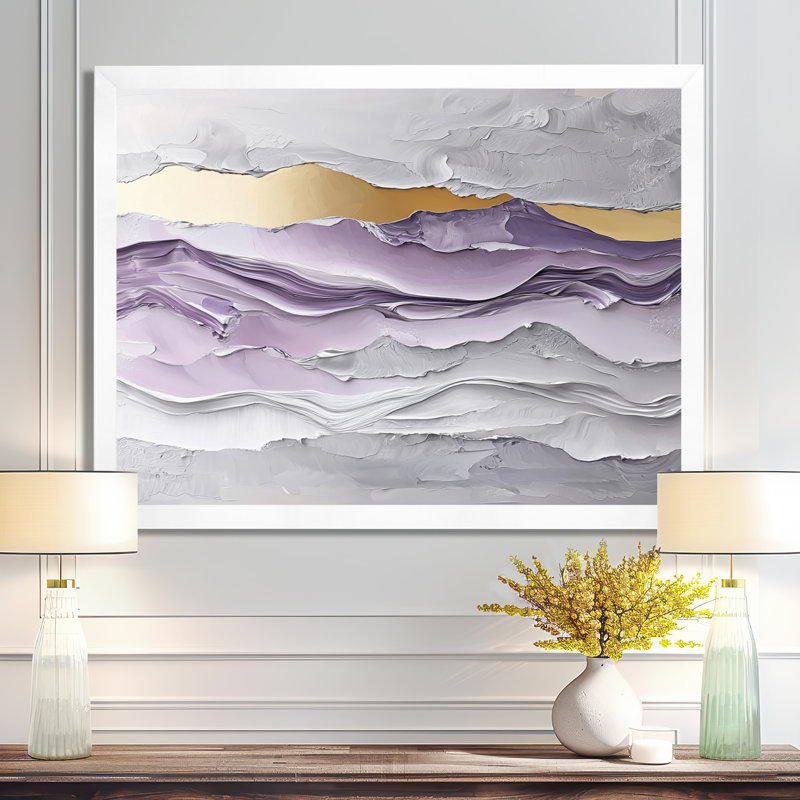 Lavender And Stones Transtitional Horizon I - Transitional Large Wall Art, 30" H x 40" W, Picture Framed, White