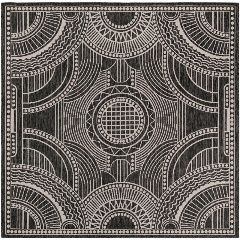 None Huitt Area Rug Black and White Colour, Square 7'10"