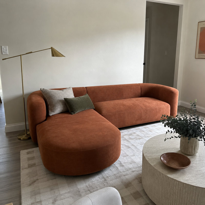 Canapé en L M velours, Orienté vers la gauche, Mandarine