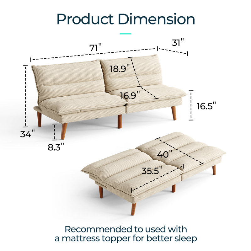Torrence 70" Corduroy Convertible Sofa, Beige Corduroy