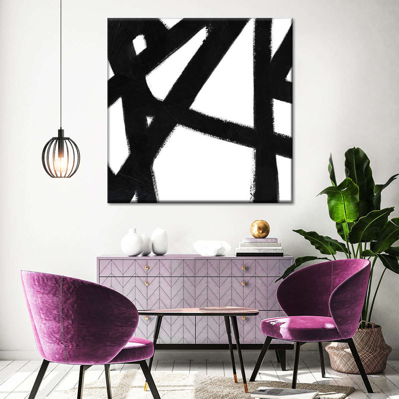 Encre noire stries IV sur toile, H 10 po x l 10 po x P 1,25 po