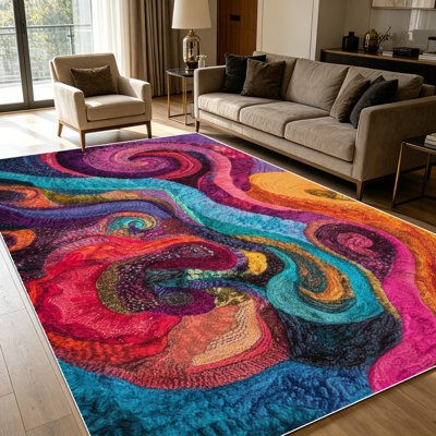 Tapis à motif abstrait tourbillonnant de style bohémien 1 pièce Jewel Tone