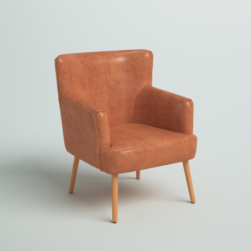 Paolini Upholstered Wingback Chair, Brown Faux Leather