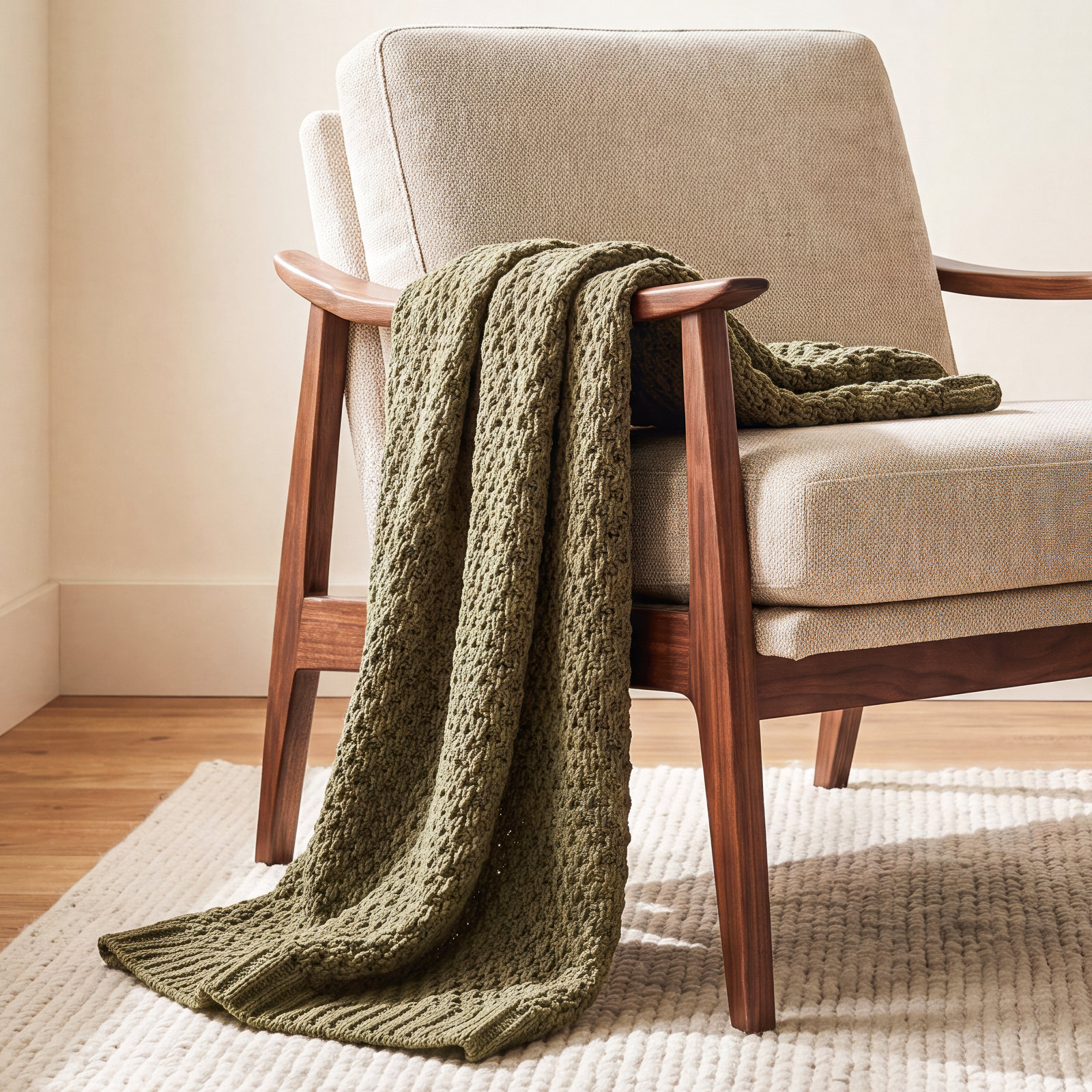 Chunky Chenille Weighted Throw Blanket, Olive Green, 80" L x 60" W