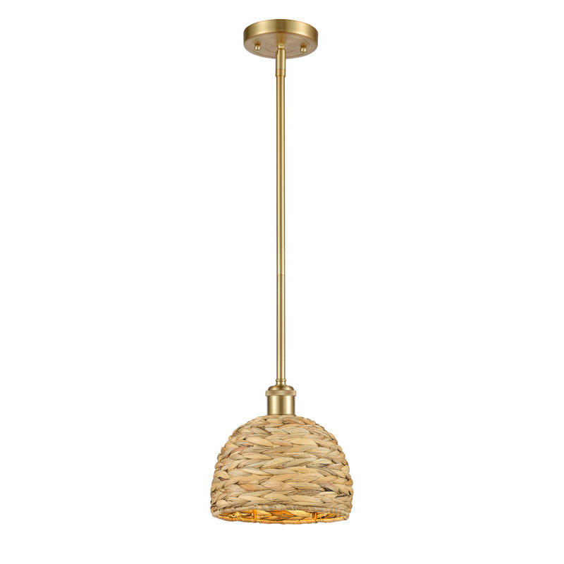 Malaga Woven Rattan 1 Light Stem Hung Pendant, 128.75" H x 8" W x 8" D, Satin Gold