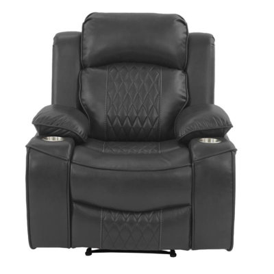 Power Motion Recliner Chair 1Pc Chair Contemporary Charcoal Color Gel Leatherette Storage Arms W Cup Holder Living Room Furniture