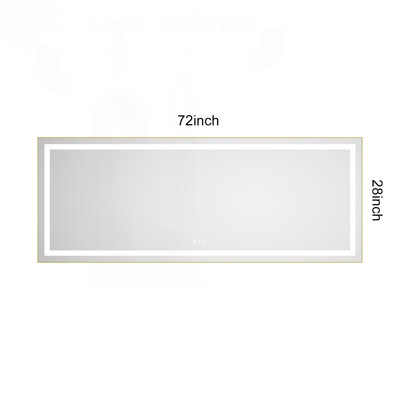 Miroir de salle de bain à DEL avec cadre en aluminium et anti-buée, 72 x 28 pouces