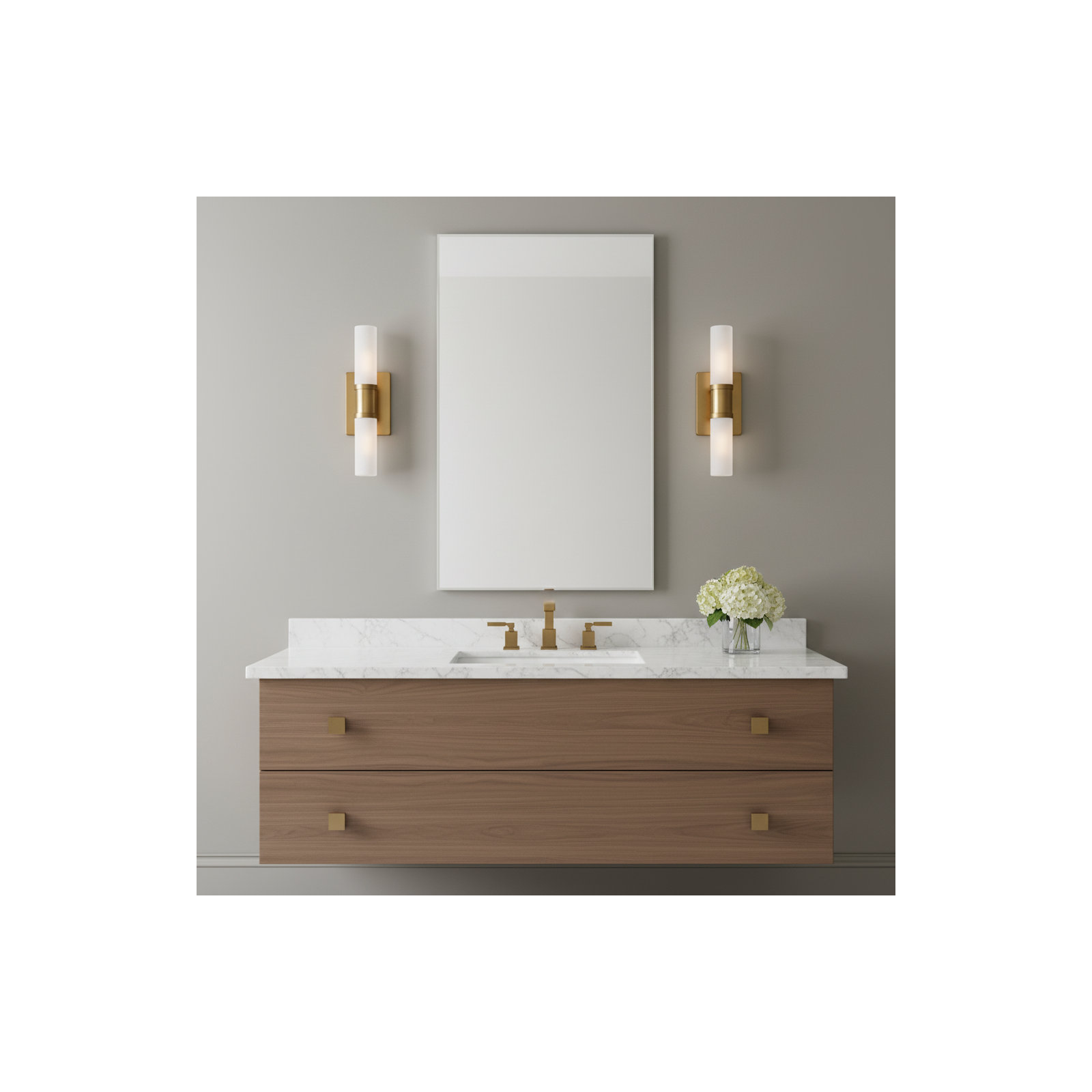 Evelien 2-Light Dimmable Metal Vanity Light, Satin Brass, 40 W, 16" H x 5" W x 3.63" D