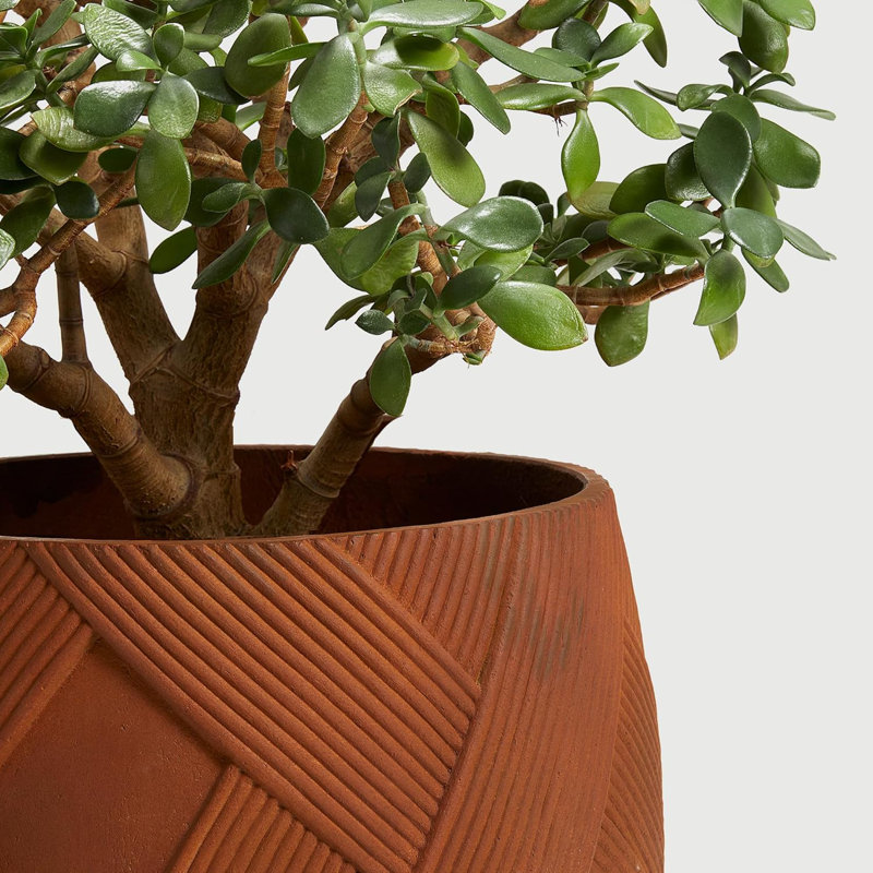 Rust Color Large Cement Planter with Weave Design, 33" H x 22" L x 22" D