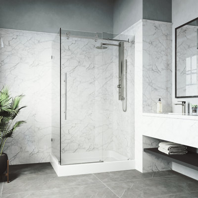 Elan E-class 48" W x 36" D x 82" H Sliding Frameless Shower Enclosure with 3/8" Clear Glass&Base