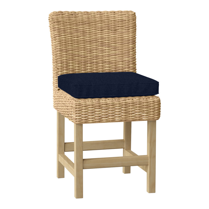 Sag Harbor 24" Patio Counter Stool with Cushion (Set of 2), Royal Navy, Sag Harbor Seagrass