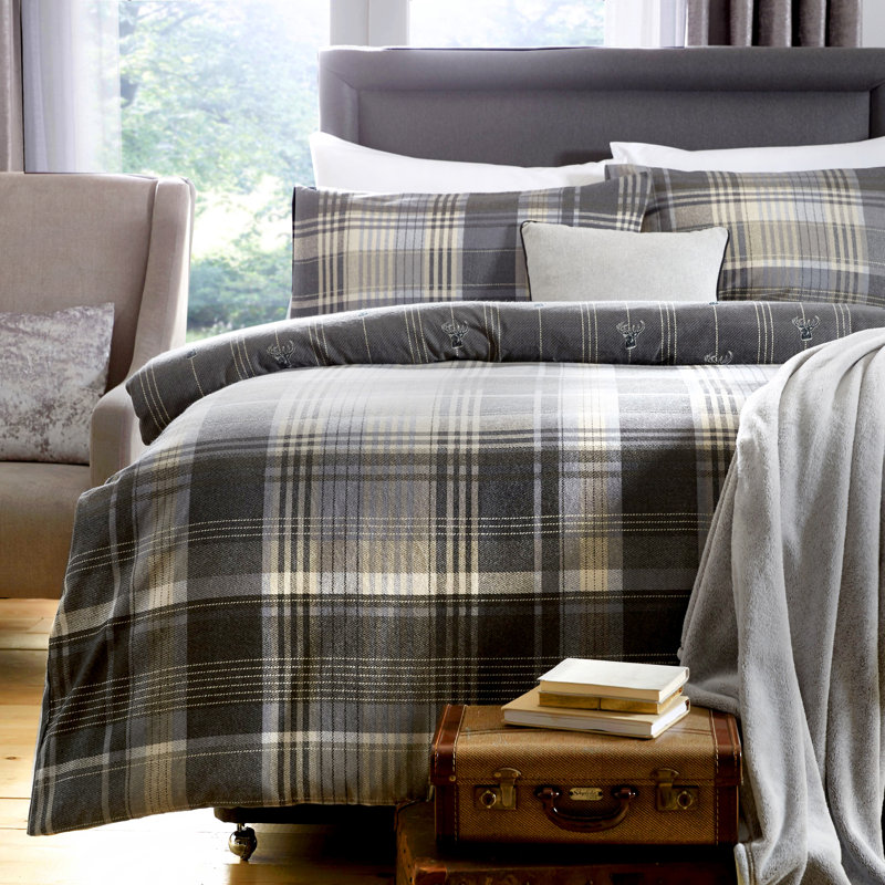 Connolly Brushed Cotton Duvet Cover Set, Single - 1 Standard Pillowcase, Charcoal
