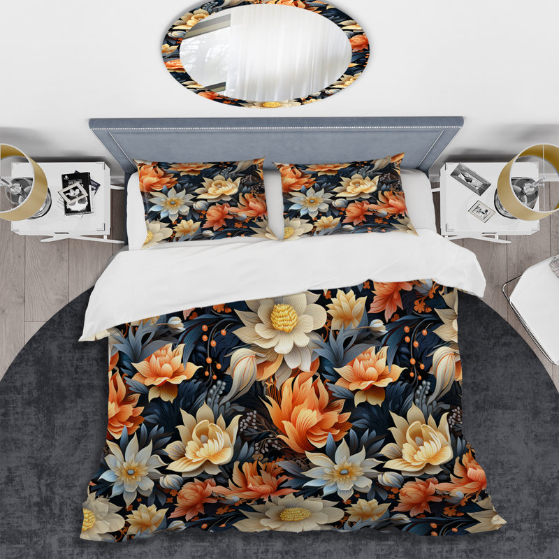 Literie florale beige et élégance éthérée I, Housse de couette simple + 1 taie décorative stan