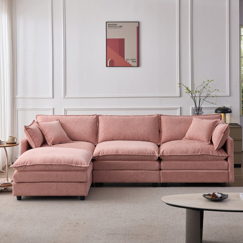 Canapé modulaire de 105 pouces avec revêtement en chenille, conception en forme de L avec repose-pieds pour un confort ultime et une disposition flexible.