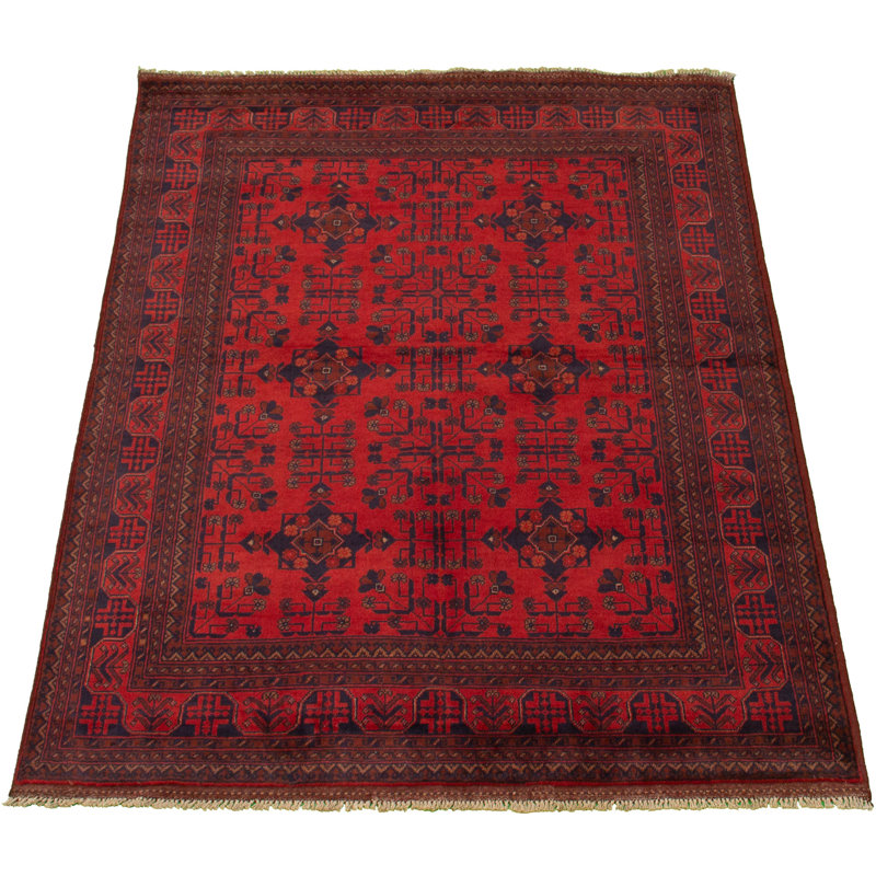 Tapis de zone en laine rouge/noir 4 pi 11 po x 6 pi 4 po one-of-kind à la main-noué la 2010 esari turque Allaina