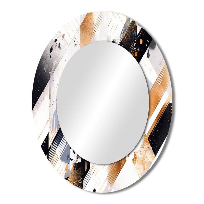Or noir symétrique Sripes I - grand miroir mural ovale sur métal, 43 po x 33 po
