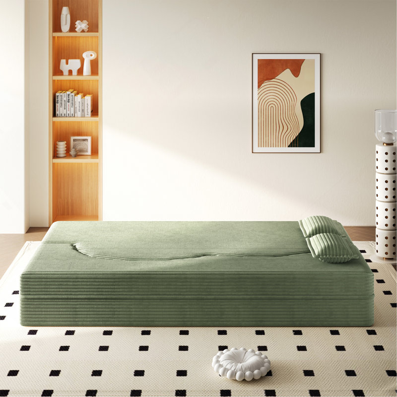 Matelas simple pliable de 15 po pour le salon, canapé de sol moderne avec 2 coussins, canapé-lit convertible en velours côtelé, lit d'invité, salle de jeux, aucun assemblage requis