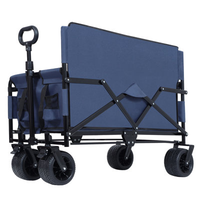 3-in-1 Convertible Folding Wagon Cart with Bench Seat & Storage - 500lbs Heavy-Duty Utility Wagon