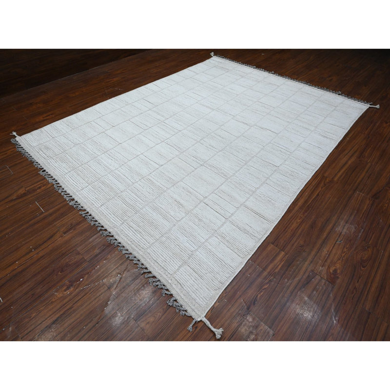 Tapis oriental ivoire en laine noué à la main 8 pi 0 po x 10 pi 7 po