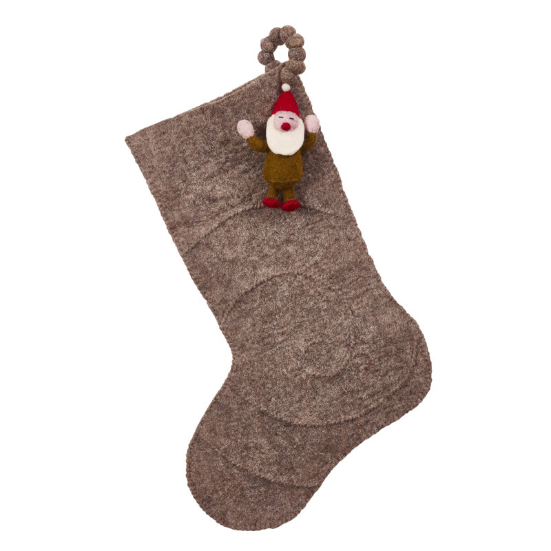 Gnome on Gray Christmas Stocking in Hand Felted Wool