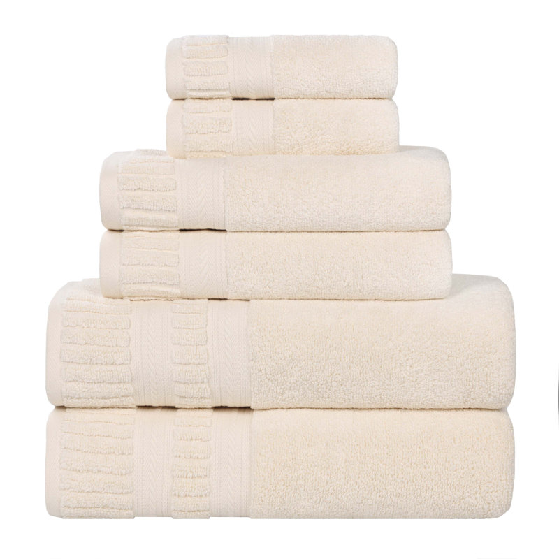 Ensemble de serviettes en coton doux à densité moyenne Venice Zero Twist, 6 Piece Towel Set, Ivory
