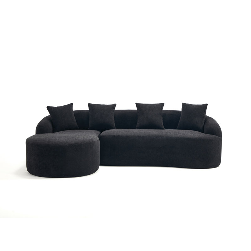 Canapé modulaire en L à compression avec méridienne courbée, chenille modulaire noire sans os et canapé, mousse 30D haute densité, canapé-lit modulaire minimaliste pour salon