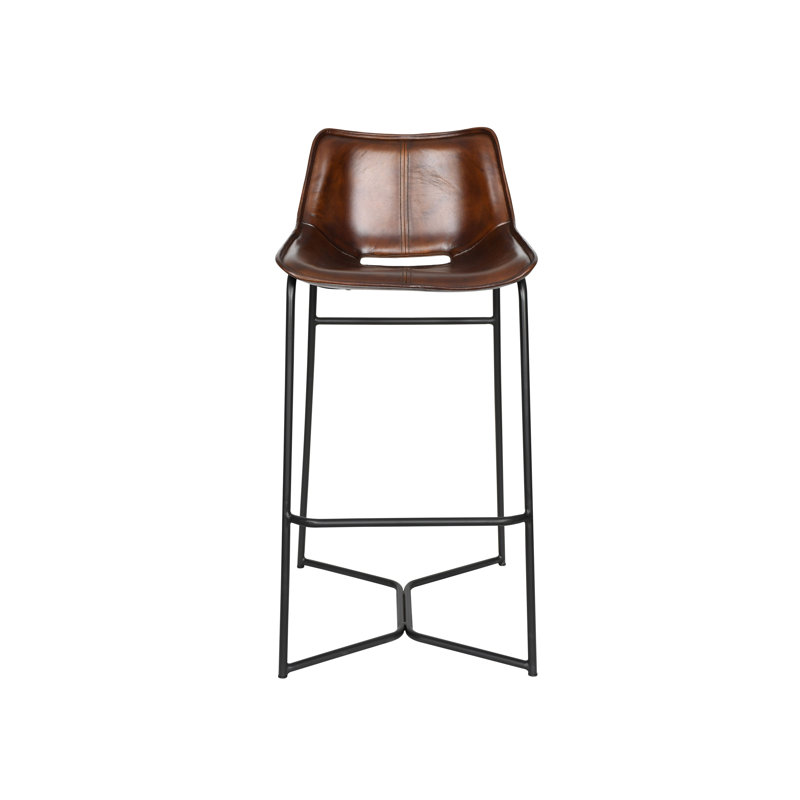 Brisben Upholstered Stool with Metal Frame, Bar Stool (29" Seat Height), Hand Washed Chestnut