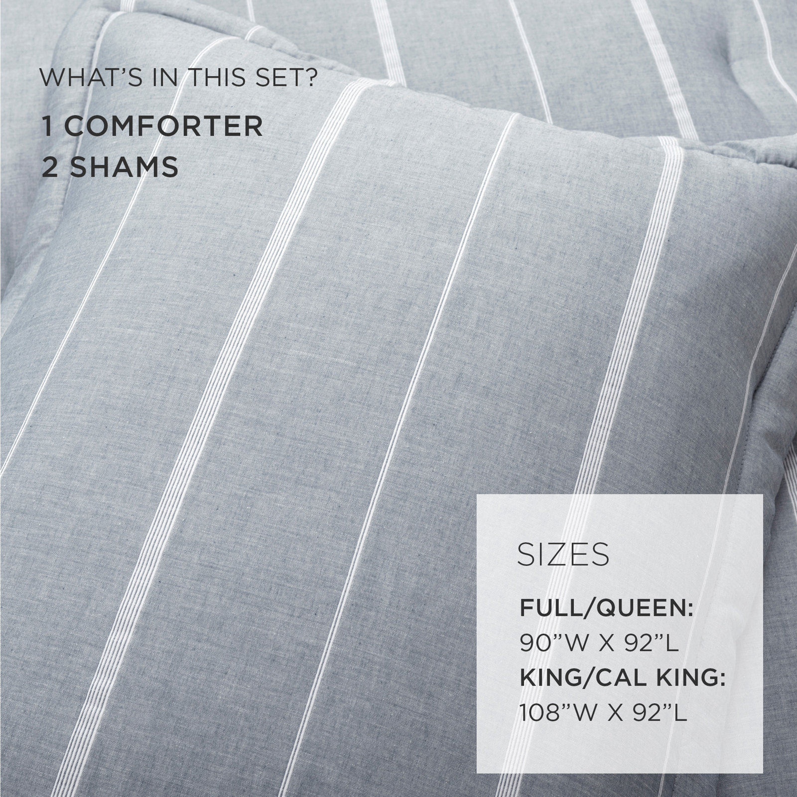 Classic Farmhouse Stripe Comforter Set 3Pc Set, California King Comforter + 2 King Shams, Blue
