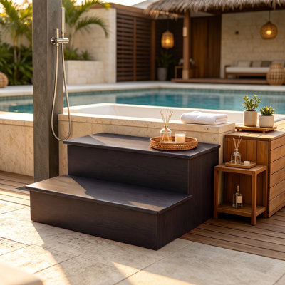 HDPE 25.2"L Hot Tub Steps,2-Step Outdoor Spa Stairs