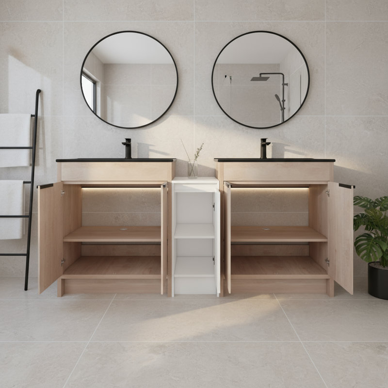 Freestanding Bathroom Cabinet (72 Inches), With Black Ceramic Sink And Storage Cabinet, Supported By Soft-close Doors, Fits Large-space Bathrooms
